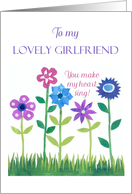 For Girlfriend Romantic Birthday Greetings with Pink and Blue Flowers card