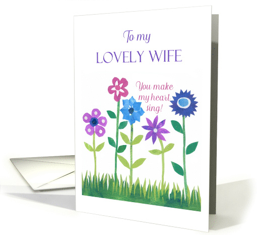 For Wife Romantic Birthday Greetings with Pink and Blue Flowers card
