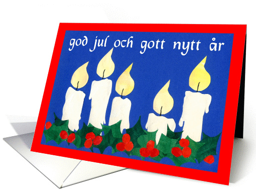 Christmas Candles and Holly - Swedish Greeting card (862776)