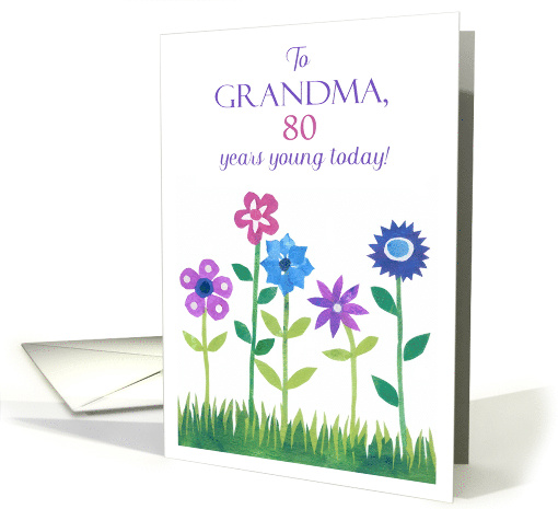 For Grandma 80th Birthday Pink and Blue Flowers card (863071)