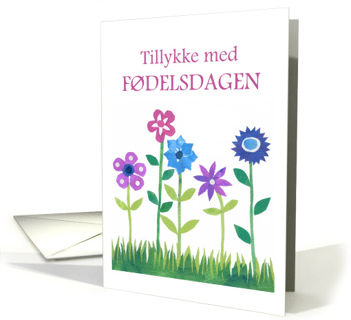 Birthday Greeting in Danish with Row of Flowers Blank Inside card