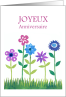 Birthday Greeting in French with Row of Flowers Blank Inside card