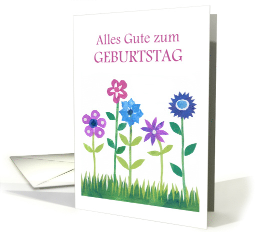 Birthday Greeting in German with Row of Flowers Blank Inside card