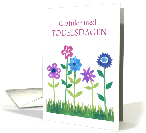 Birthday Greeting in Norwegian with Row of Flowers Blank Inside card