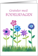 Birthday Greeting in Norwegian with Row of Flowers Blank Inside card
