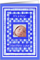 New Baby Boy Announcement Photo Card