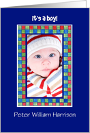 New Baby Boy Announcement Photo Card