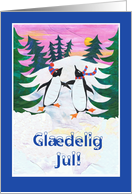 Christmas Card with Danish Greeting and Skating Penguins card