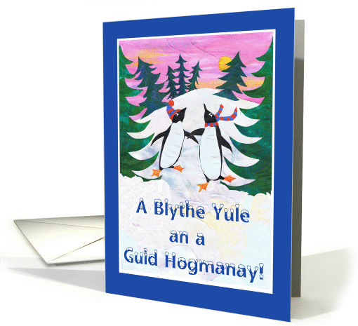 Christmas Card with Scots Greeting and Skating Penguins card (871019)