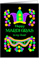 For Aunt Mardi Gras with Bright Beads Mask and Crown card