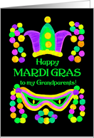 Grandparents Mardi Gras with Bright Beads Mask and Crown card