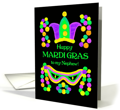 For Nephew Mardi Gras with Bright Beads Mask and Crown card (877442)