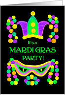 Invitation Mardi Gras Party with Beads Mask and Crown card