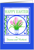 Custom Front Easter Greetings with Pink Hyacinths card