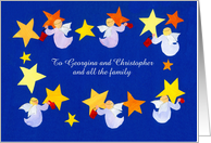 Custom Front Christmas Greeting with Angels Polishing Stars card