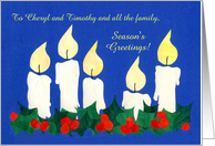 Custom Front Christmas Greeting with Candles and Holly card