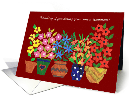 Custom Front Cancer Treatment Support with Pots of Flowers card