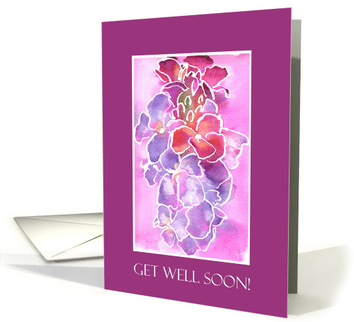 Get Well Soon with Pink and Purple Watercolour Wallflowers card