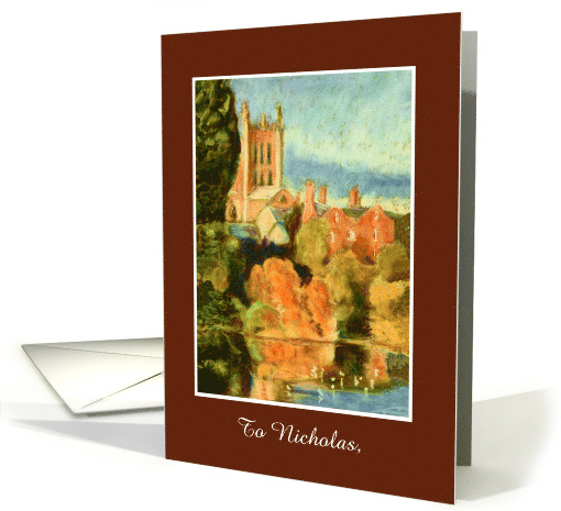 Custom Name Birthday Greeting with Hereford Cathedral Painting card