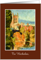 Custom Name Birthday Greeting with Hereford Cathedral Painting card