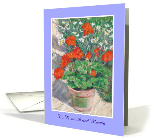 Thank You Message with Bright Red Geraniums and White Daisies card