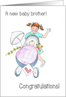 New Baby Congratulations with Girl Pushing Baby in Stroller card