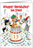 Custom Age Birthday with Comic Cats card