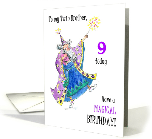 Twin Brother's 9th Birthday with Wizard Casting Spells card (887678)