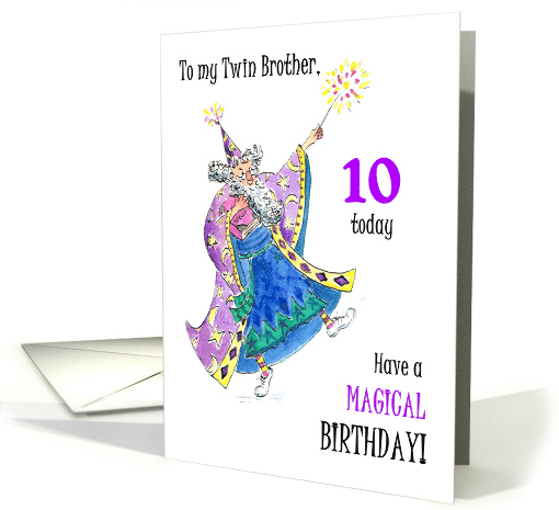 Twin Brother's 10th Birthday with Wizard Casting Spells card (887679)