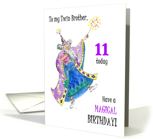 Twin Brother's 11th Birthday with Wizard Casting Spells card (887681)