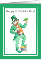St Patrick’s Day Leprechaun with Shamrock and Pot of Gold card