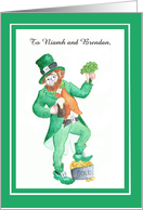 Custom Front St Patrick’s Day Leprechaun with Shamrocks card