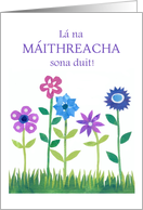 Mother’s Day in Irish Gaelic with Row of Flowers Blank Inside card
