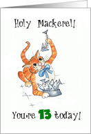 Holy Mackerel, 13th Birthday Card, Comic Cat card