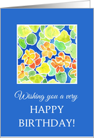 Birthday Greetings with Bright Orange Nasturtiums on Blue card