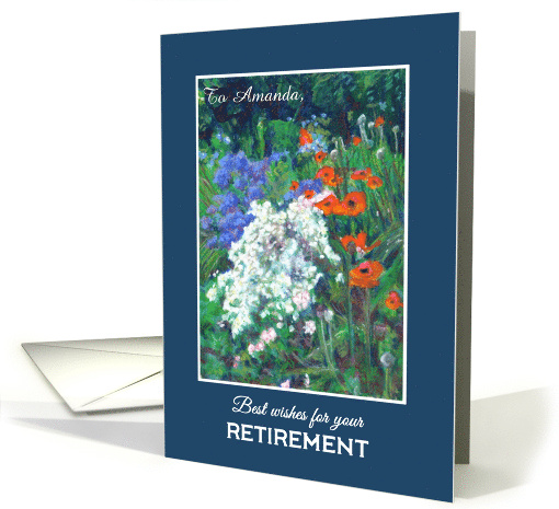 Custom Name Retirement Wishes with Flower Garden card (898153)