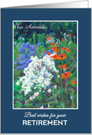 Custom Name Retirement Wishes with Flower Garden card