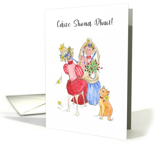 Easter Bonnet Fun Greeting in Irish Gaelic Blank Inside card (899184)
