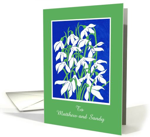 Custom Name Thank You for Help with Snowdrops on Blue and Green card