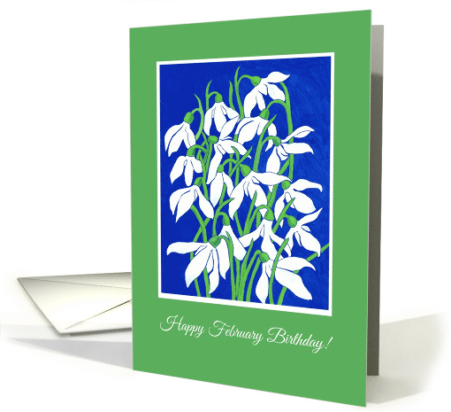 February Birthday with Snowdrops on Blue and Green card (900104)