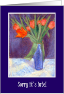 Belated Norooz Greetings with Bright Red Tulips card