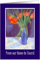 Norooz Greetings From Our Home to Yours with Bright Red Tulips card