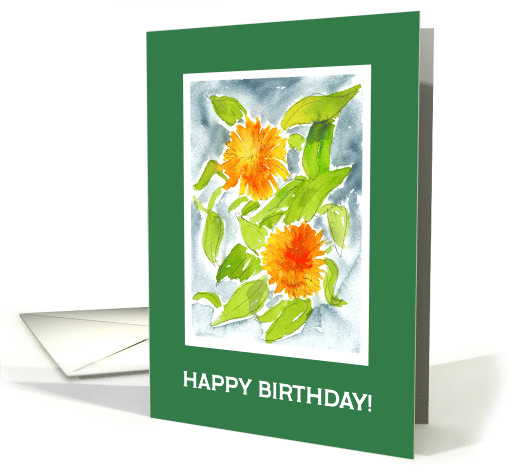 Birthday Greetings with Bright Orange Pot Marigolds card (910626)
