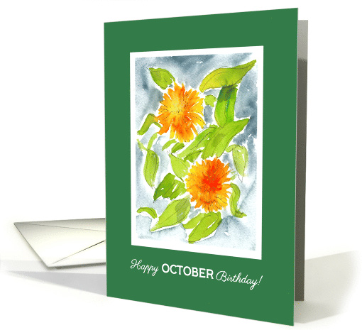 October Birthday with Bright Watercolour Pot Marigolds card (910627)