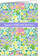 February Birthday Greeting with Pretty Primrose Pattern card