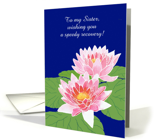 Custom Front Get Well Wishes with Pink Water Lilies card (921606)