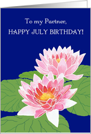 For Partner’s July Birthday with Two Pink Water Lilies card