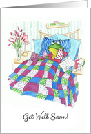 Get Well with Fun Green Frog in Bed Feeling Poorly card