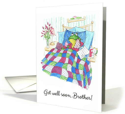 For Brother Get Well Wishes with Fun Frog in Bed card (930112)
