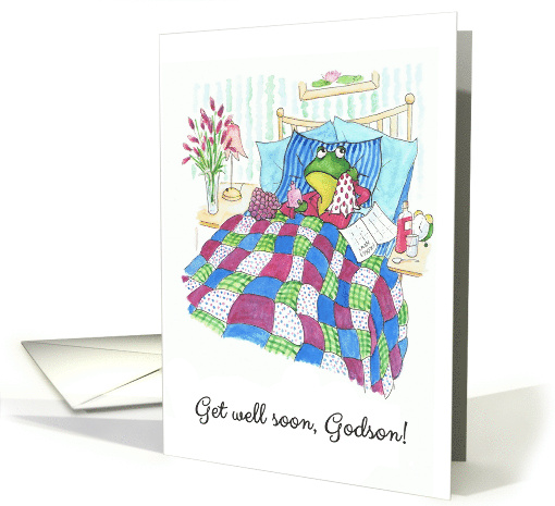 For Godson Get Well Wishes with Fun Frog in Bed card (930116)